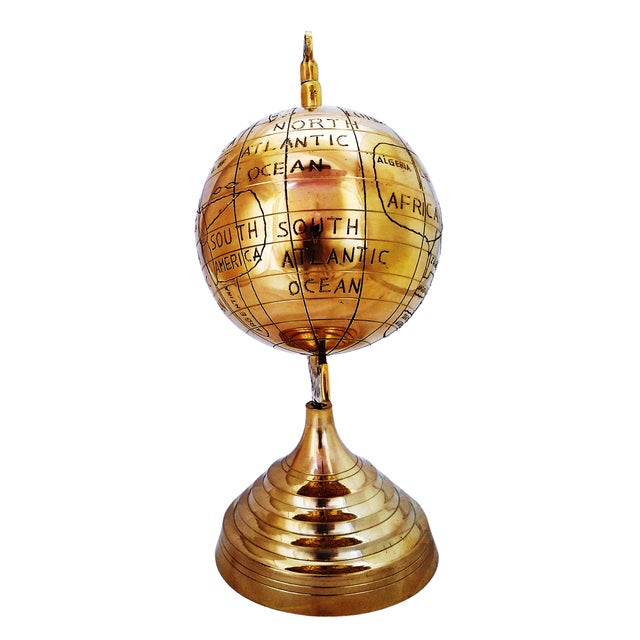 Vintage Solid Brass World Map Globe For Sale - Image 6 of 6