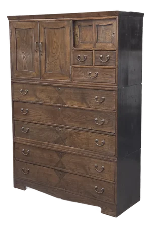 Antique 1920s Japanese Three Piece Elm and Kiri Wood Isho Tansu Chest