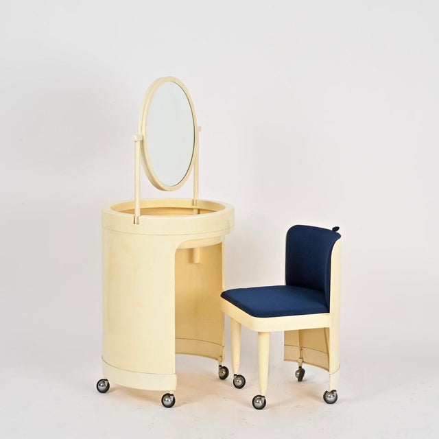Italian White Silvi Vanity Table and Blue Chair from Studio Kastilia, 1970s, Set of 2 For Sale - Image 3 of 15