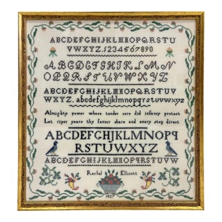 Antique Rosebuds and Bluebirds Cross Stitch Sampler Reproduction For Sale