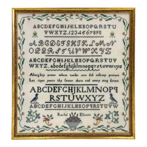 Antique Rosebuds and Bluebirds Cross Stitch Sampler Reproduction