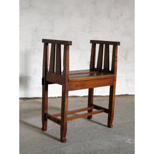 1930s Small Oak Bench with Armrests, 1930s For Sale - Image 5 of 8