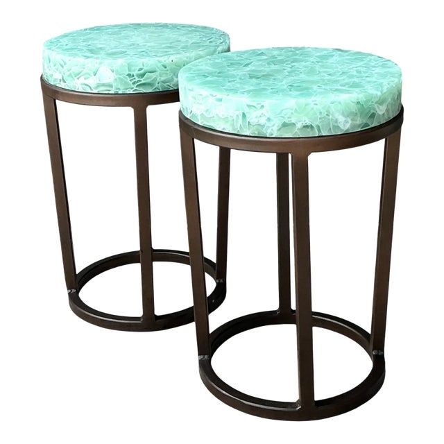 Vintage Stone and Metal Side Tables - Pair For Sale
