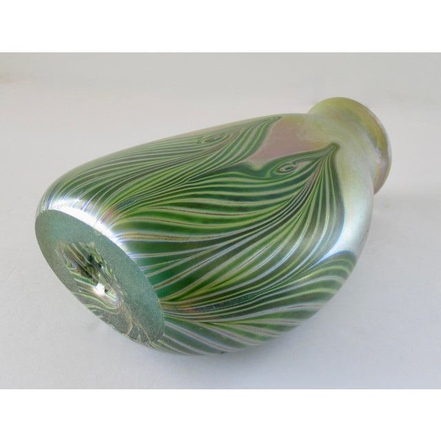 A Vintage Art Nouveaux-Style, Signed Iridescent Thick and Solid "Feather," Vessel/ Vase For Sale - Image 18 of 18