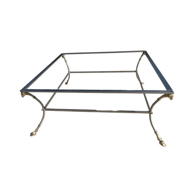 Mid Century Modern Maison Jansen Style Square Large Coffee Table Brass Glass Regency Rams Head Ram Italy For Sale - Image 10 of 10