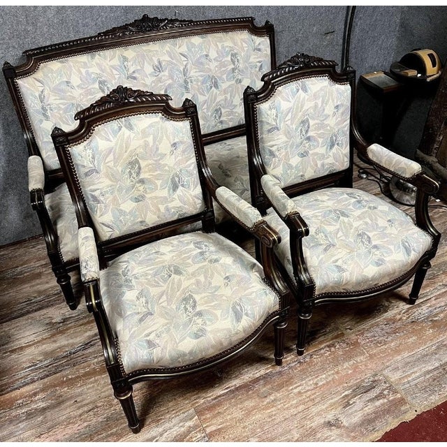 Louis XVI Style Gilded Rosewood Living Room Set, 1850s, Set of 3 For Sale - Image 6 of 7