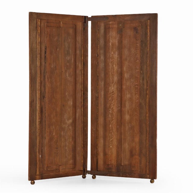 English Set of 2 English Oak Linenfold Four-Panel Screens With Turned Feet, Circa 1900 For Sale - Image 3 of 6