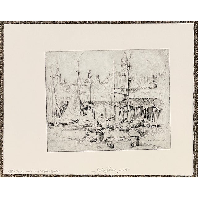 William Meyerowitz (1893-1981) "Docks with Fish Drying Racks" printed by Allen Sloane (1902-1999). Signed by Sloane lower...