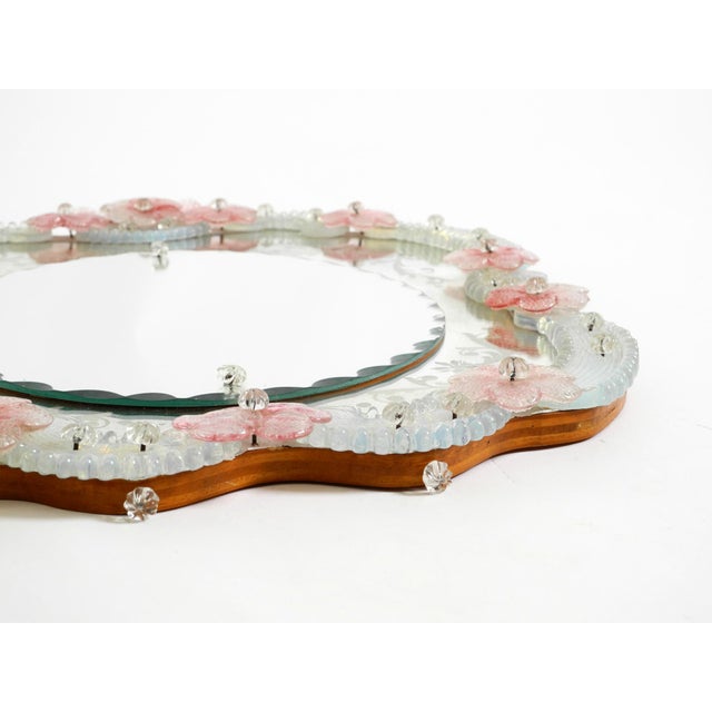 Mid-Century Modern Italian Wall Mirror with Murano Glass Frame and Blossoms, 1960s For Sale - Image 16 of 18