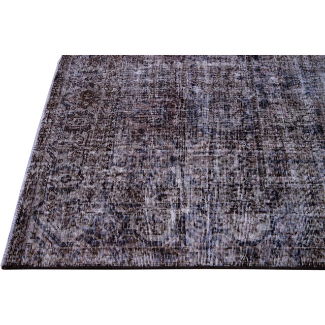 1960s Vintage Persian Distressed Handmade All-Over Brown Wool Rug For Sale - Image 4 of 7