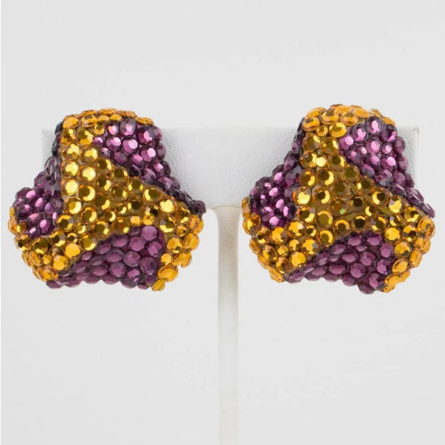 Contemporary Richard Kerr Jeweled Clip Earrings Purple and Topaz Paste For Sale - Image 3 of 7