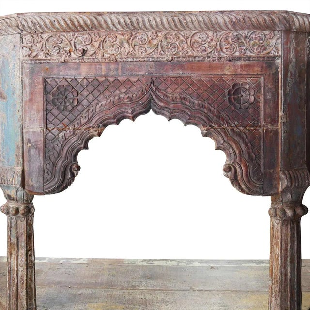 Wood Eclectic Carved Arches Repurposed Tall Serving Bar | Unique Solid Wood Curved Wine Cabinet | Farmhouse Ranch Wine Cellar Bar | Mancave Bar For Sale - Image 7 of 10