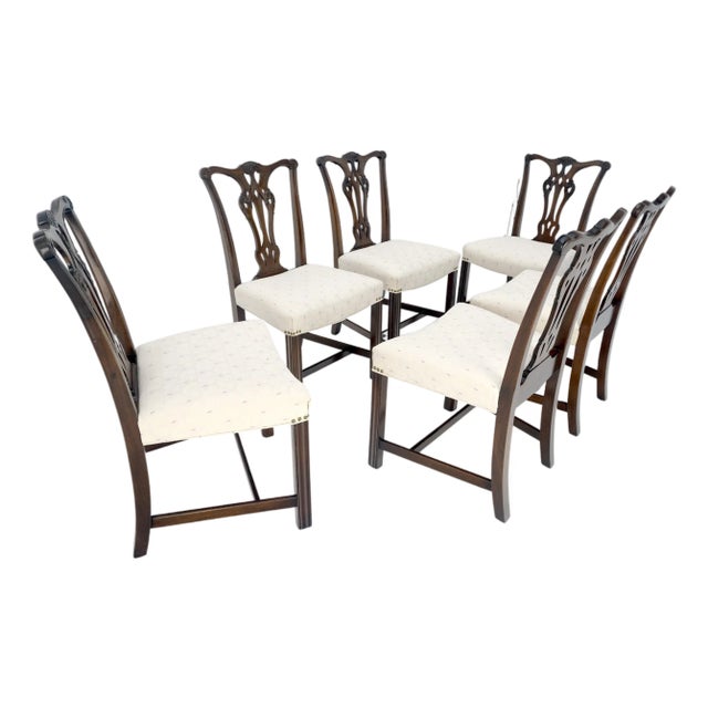 Set of 6 c1940s Mahogany Fine Carved Chippendale Style Chairs Clean! For Sale