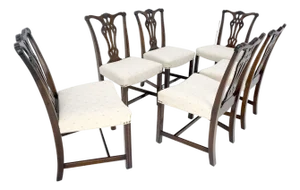 Set of 6 c1940s Mahogany Fine Carved Chippendale Style Chairs Clean!