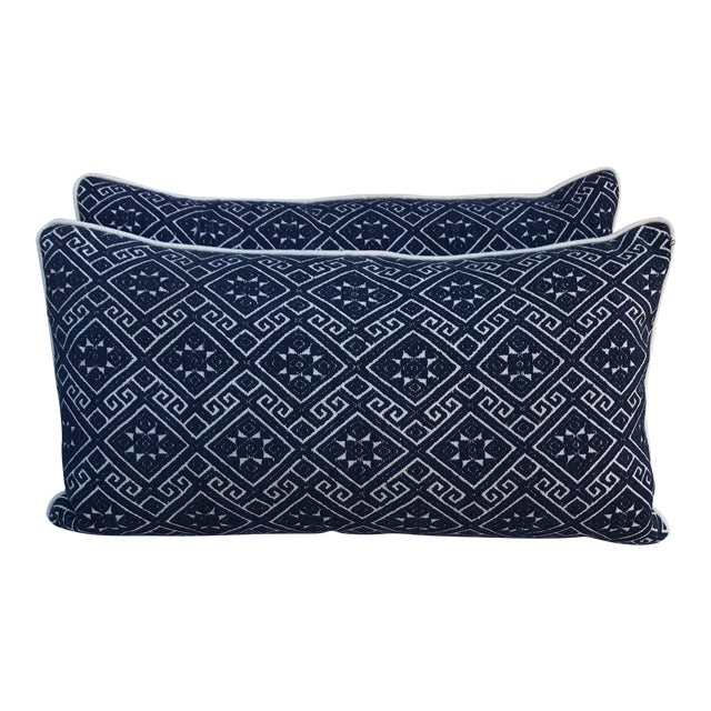 Navy & White Woven Pillows with Stars A Pair Chairish