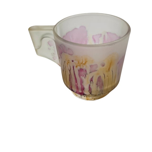 Glass 1980s Rueven Art Nouveau Demitasse Cups and Saucers Frosted Glass - Set of 6 For Sale - Image 7 of 14