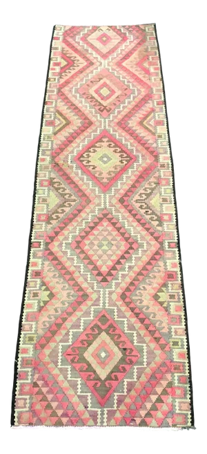 Turkish Hand Woven Herki Kilim Runner-2′9″ × 10′4″