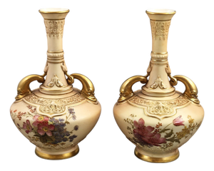 Blush Ivory Dolphin Handled Vases from Royal Worcester, 1900s, Set of 2