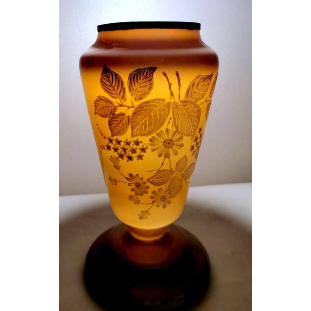 Vintage French Liberty-Style Grey Opaline Glass Vase With Hand-Painted Flowers For Sale - Image 11 of 13