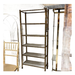 1970s Brass Bamboo Style Bookcase With Glass Shelves For Sale