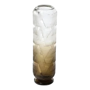 1930s Art Deco Tall "Acid Etched" Cubist Style Glass Vase, Signed by Schneider