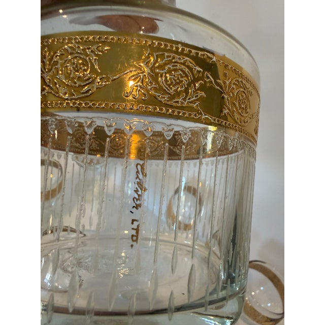 Vintage Culver Tyrol Gold Filigree Glass Decanter & 5 Stemmed Wine Glasses Set For Sale - Image 9 of 12