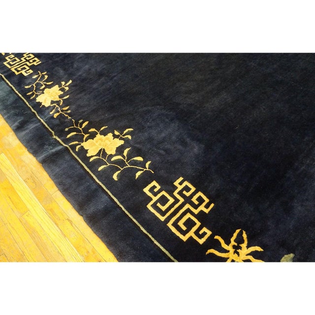 1890s Minimalist Open Field Antique Chinese Peking Navy Blue Room Size Wool Rug For Sale In New York - Image 6 of 9