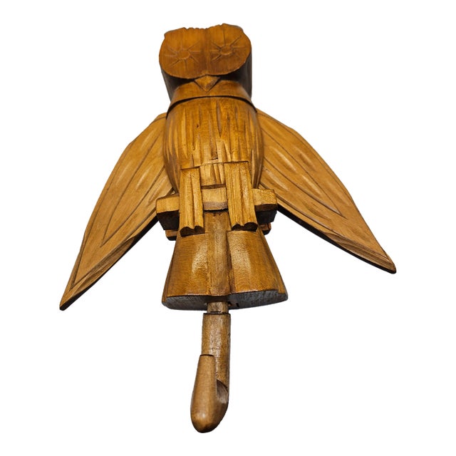 Vintage Folk Art Owl Hand Carved For Sale