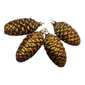 Vintage Glittery Blown Glass Pinecone Ornaments Set of 4