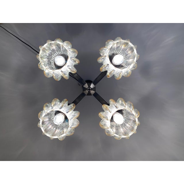 1970s Mid-Century Modern Four-Light Chandelier with Glass Shades from Svetila Kozole, Yugoslavia, 1975 For Sale - Image 5 of 18