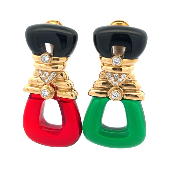 Modern 1980s Pair of Monumental 18k Gold Diamond Interchangeable Cut Crystal Drop Earrings, 52 Grams For Sale - Image 3 of 7