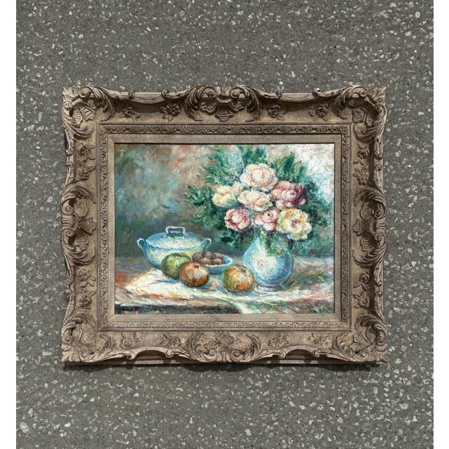 Traditional Vintage Boho Abstract Still Life Oil on Canvas Signed by the Artist For Sale - Image 3 of 5