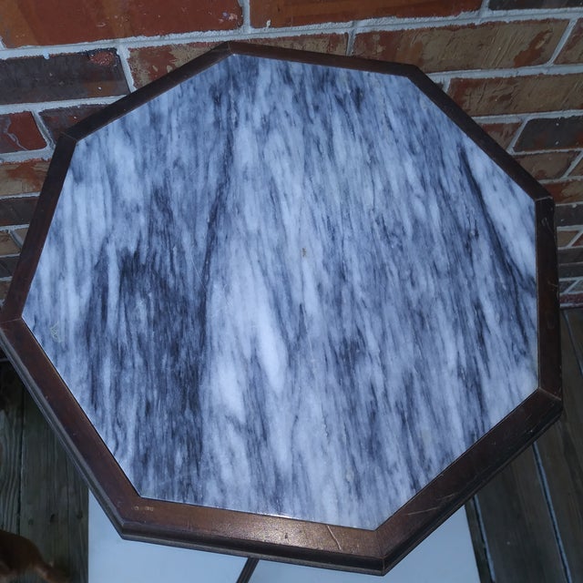 Brown Mid Century Mahogany and Marble Two Shelf Plant Stand With Vetreria Operaia Lux Italian Vase For Sale - Image 8 of 18