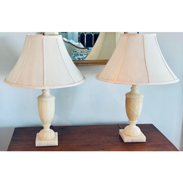 Sarreid Carved Alabaster Lamps- A Pair For Sale - Image 11 of 12