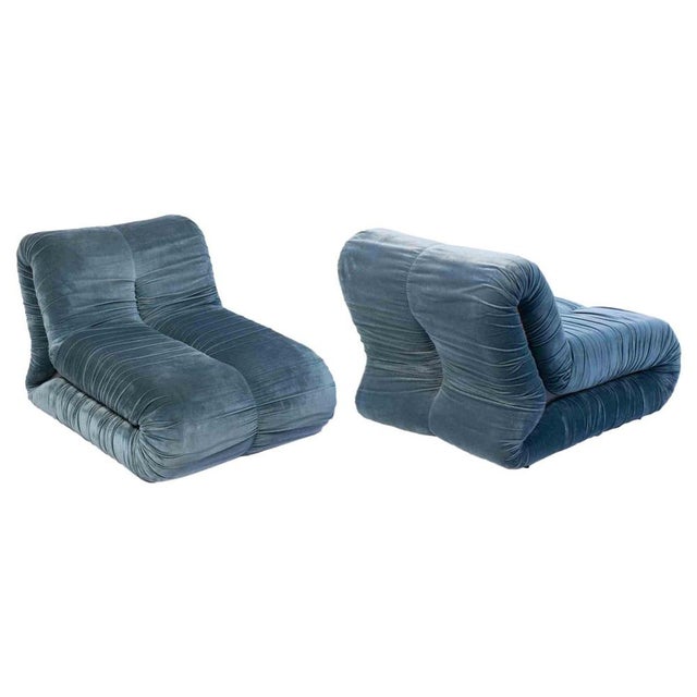 Gold Italian Velvet Pagrù Lounge Armchairs by Claudio Vagnoni, Set of 2 For Sale - Image 8 of 8