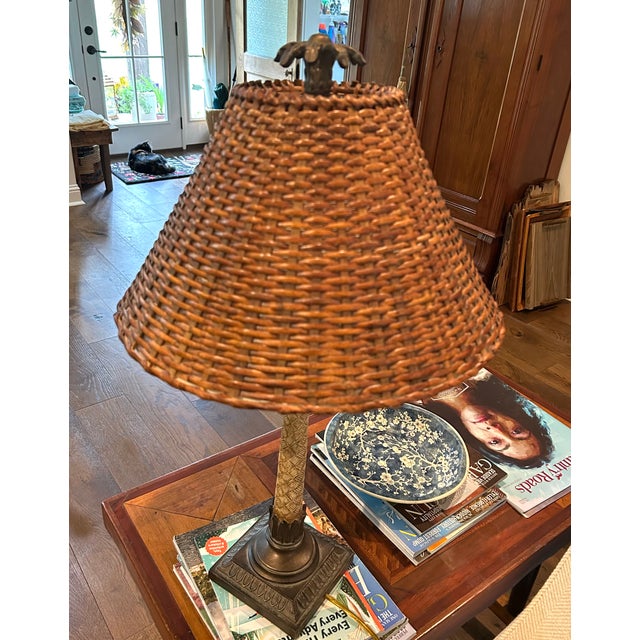 Coastal Vintage Coastal Table Lamp With Wicker Shade For Sale - Image 3 of 4