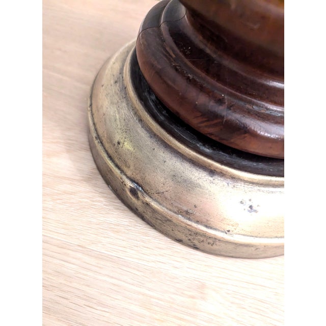 Brown Mid Century Turned Wood Column Lamp With Rush Accent For Sale - Image 8 of 9