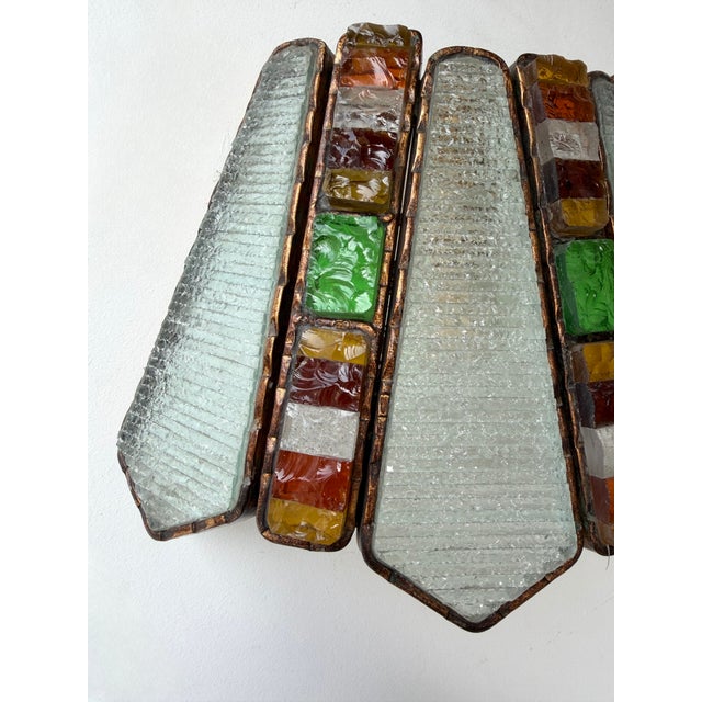 Copper 1970s Hammered Glass Wrought Iron Sconce by Longobard - Set of 3 For Sale - Image 8 of 12