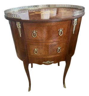 French Marquetry Oval Side Table With 2 Drawers