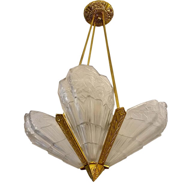 1920s French Art Deco Chandelier Signed by J Robert For Sale