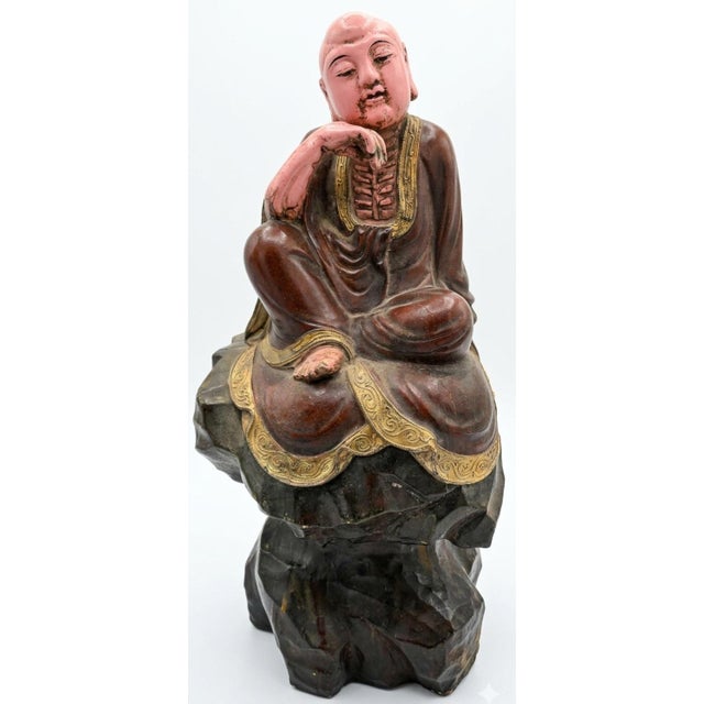 Late 20th Century Polychrom Wooden Carving 10 of 18 Arhats (Luohans) For Sale - Image 11 of 17