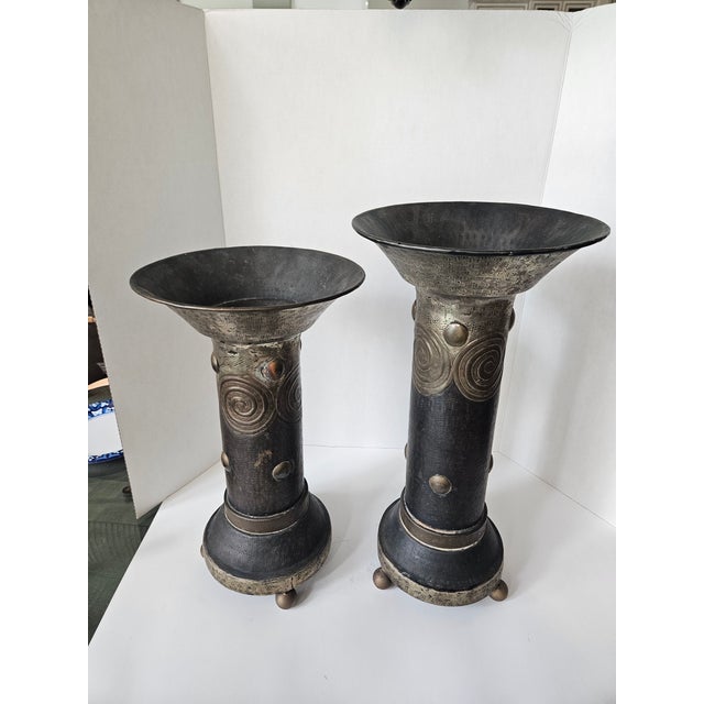 Pair of Bronze Gu Beaker Vases For Sale - Image 4 of 11