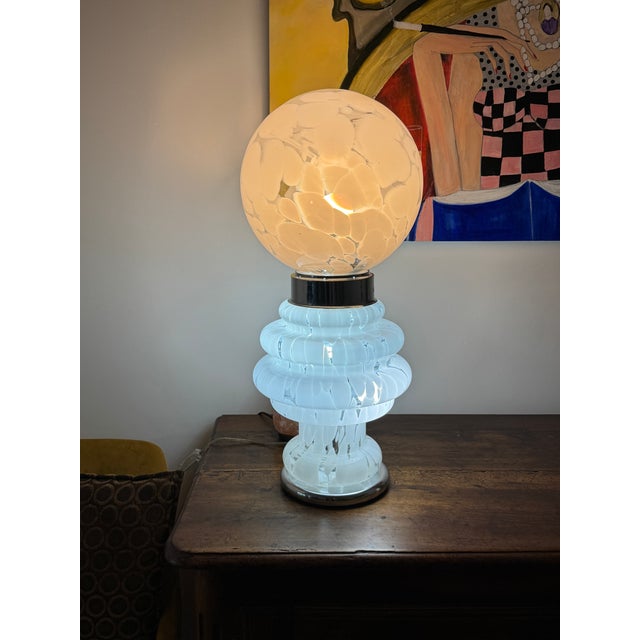 White Murano Glass Table Lamp from Mazzega, Italy, 1970s For Sale - Image 6 of 9