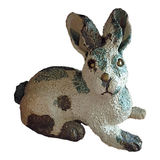 Monumental 24" Hand-Sculpted Stoneware Hare Sculpture With 'Shipwreck' & Gold Glaze For Sale