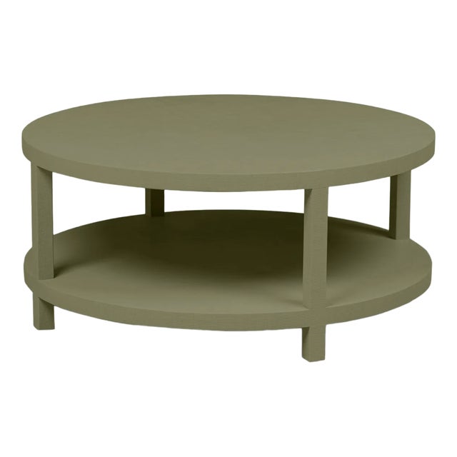 Raffia Wrapped Springfield Sage Round Two-Layer Coffee Table For Sale