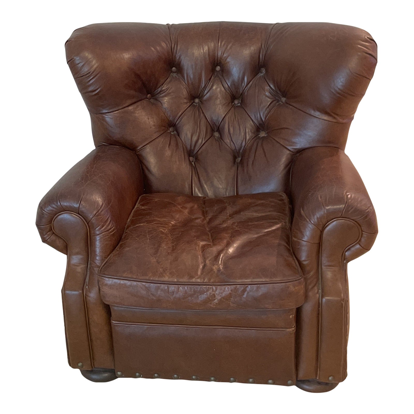 Restoration Hardware Churchill Tufted Leather Recliner Chairish