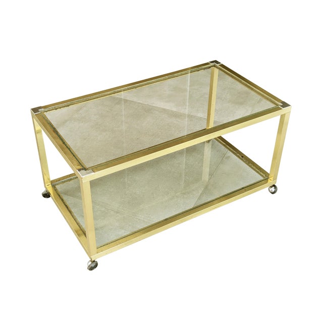 Italian Brass, Chrome Plated Metal and Glass Coffee Table with Wheels, 1970s For Sale - Image 4 of 16