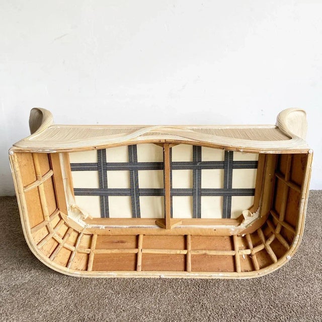 Boho Chic Sculpted Pencil Reed Ribbon Love Seat Sofa For Sale - Image 10 of 12