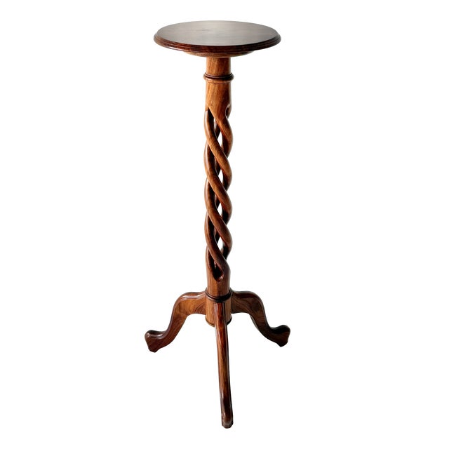 Mid-Century French Mahogany Open Spiral Barley Twist Lamp Stand For Sale