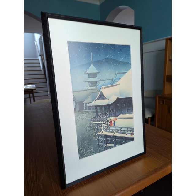 Japanese Vintage Japanese Kawase Hasui Woodblock Print: Spring Snow at Kiyomizu, Kyoto For Sale - Image 3 of 12